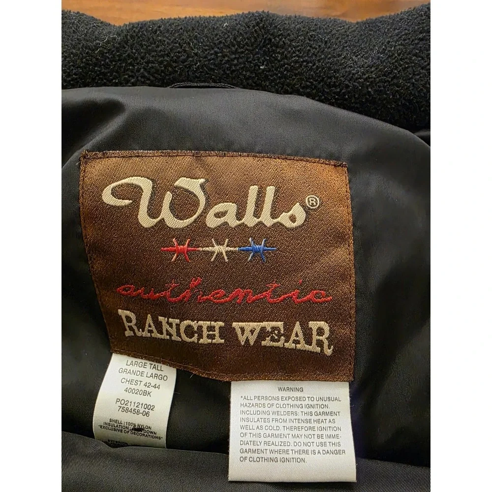 Walls Ranch Wear Vintage Vest Large Long Black Nylon Ranch Outdoors Cowboy Rodeo - Picture 12 of 14
